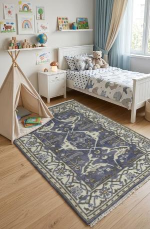 Purple Gray Floral 4X6 Oushak Oriental Rug