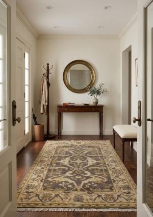 Taupe Floral 4X6 Oushak Oriental Rug