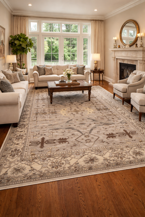 Greige Floral 12X18 Oushak Oriental Rug