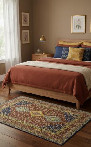 4'1 X 6'0 Hand Knotted Rust Tribal Indo-Yalameh Wool Rug