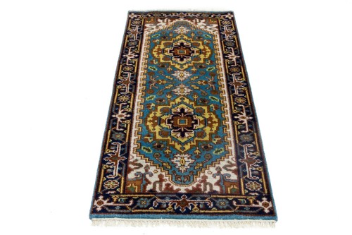 Blue Floral 3X6 Heriz Serapi Oriental Rug
