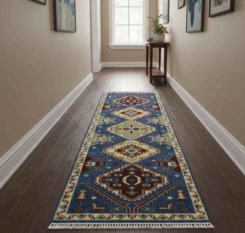 Blue Tribal 3X8 Kazak Oriental Runner Rug