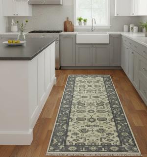 Cream Taupe Floral 2'5X8 Oushak Chobi Oriental Runner Rug