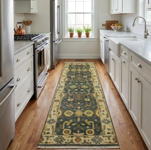 2'8 x 7'11 Hand Knotted Floral Oushak Gray Wool Runner Rug