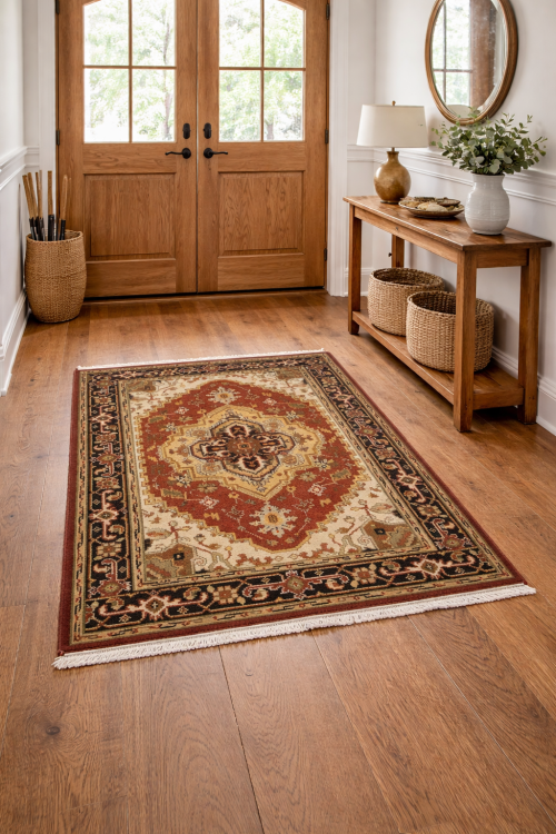 Rusty Red Geometric 4X6 Heriz Serapi Oriental Rug