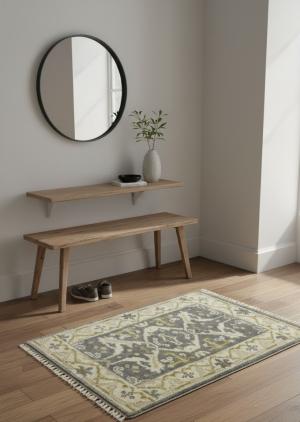 Gray Floral 2X3 Oushak Oriental  Rug