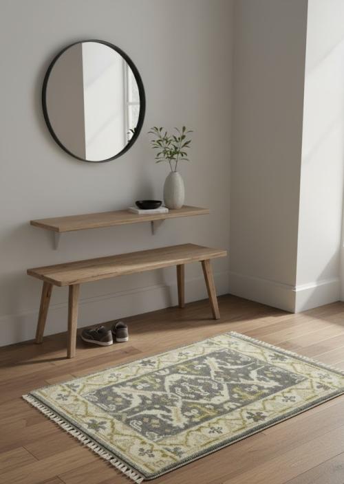 Gray Floral 2X3 Oushak Oriental  Rug