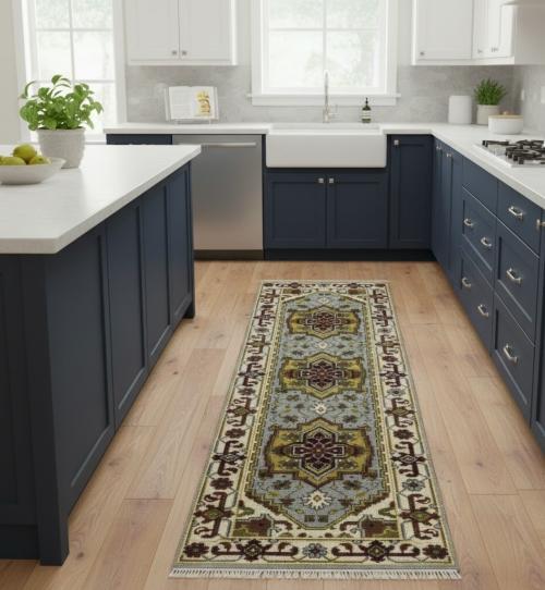 Light Gray Geometric 2'5X8'0 Heriz Serapi Oriental Runner Rug