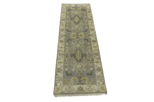 Light Gray Floral 3X8 Oushak Chobi Oriental Runner Rug