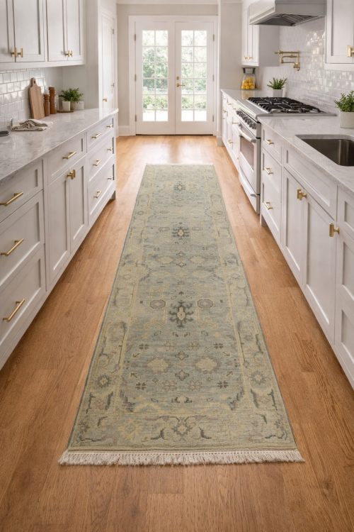 Greige Floral 3X10 Oushak Chobi Oriental Runner Rug