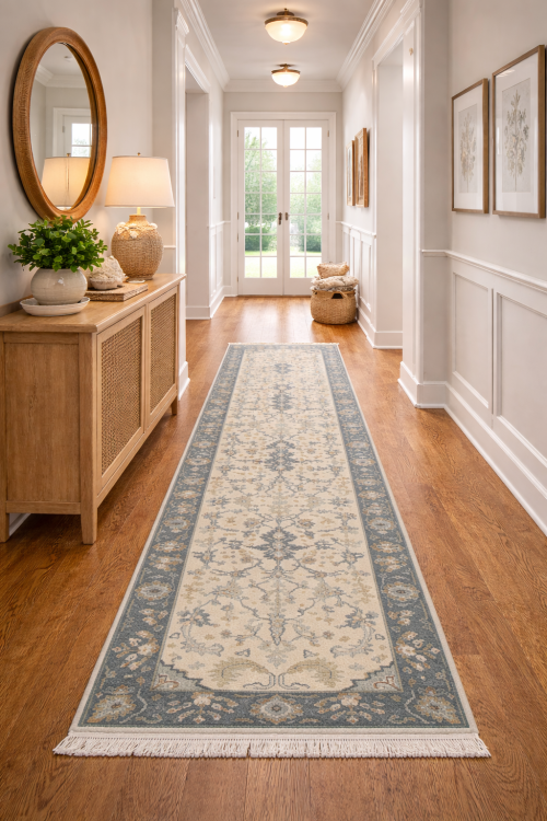 Cream Floral 3X10 Oushak Chobi Oriental  Runner Rug