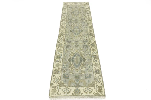 Light Gray Floral 3X10 Oushak Chobi Oriental Runner Rug