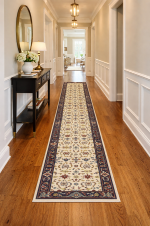 Cream Floral 2'6X12'2 Indo-Mahal Oriental Runner Rug