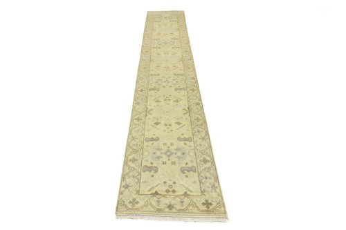 Cream Floral 2'5X13'9 Oushak Chobi Oriental Runner Rug