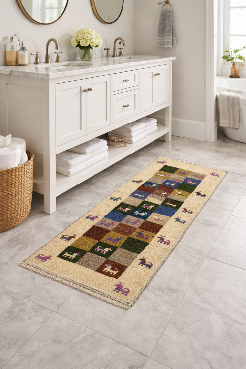 1'4 x 3'11 Handmade Indo-Gabbeh Modern Oriental Wool Rug