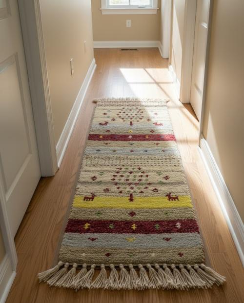 1'4 x 3'10 Handmade Indo-Gabbeh Stripes Oriental Wool Rug