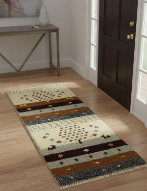 1'4 x 3'11 Hand Knotted Indo-Gabbeh Oriental Wool Rug