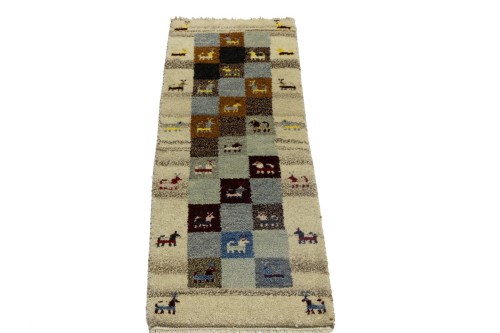 1'4 x 3'10 Hand Knotted Indo-Gabbeh Tribal Oriental Wool Rug