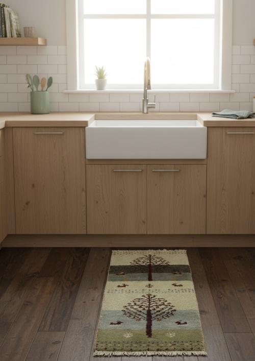 1'4 x 3'10 Hand Knotted Indo-Gabbeh Tribal Oriental Wool Rug