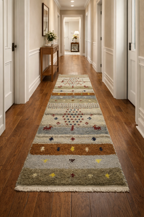 1'4 x 3'11 Hand Knotted Indo-Gabbeh Tribal Oriental Wool Rug