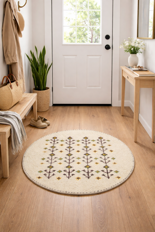 1'11 X 1'11 Cream Hand Knotted Indo-Gabbeh Wool Round Rug