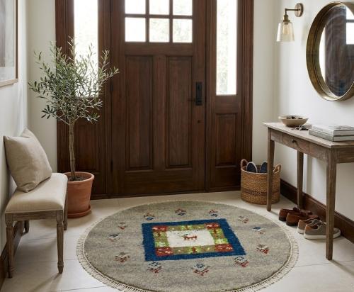 2'0 X 2'0 Hand Knotted Greige Indo-Gabbeh Wool Round Rug