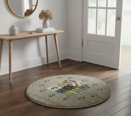 Greige Tribal 2X2 Indo-Gabbeh Oriental Round  Rug