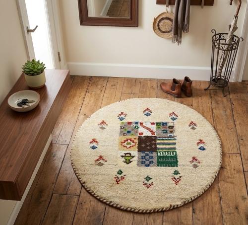 2'0 x 2'0 Cream Hand Knotted Indo-Gabbeh Wool Round Rug