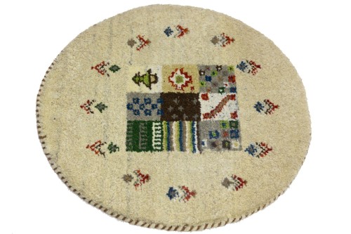 2'0 x 2'0 Cream Hand Knotted Indo-Gabbeh Wool Round Rug