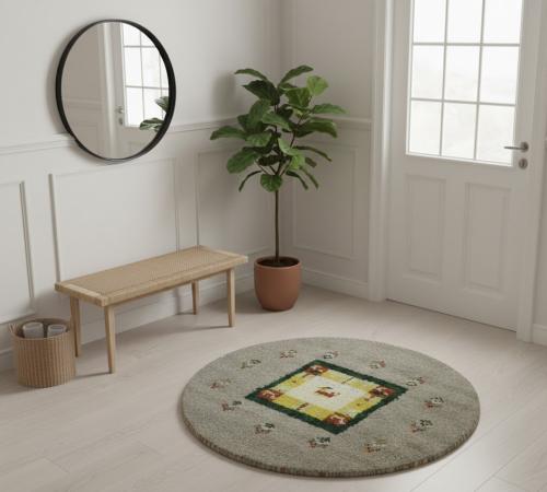 2'0 X 2'0 Indo-Gabbeh Greige Hand Knotted Wool Round Rug