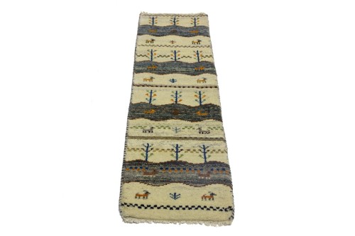 Cream Tribal 1'4X5'7 Indo-Gabbeh Oriental Runner Rug