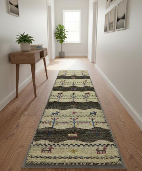 Cream Tribal 1'4X5'9 Indo-Gabbeh Oriental Runner Rug