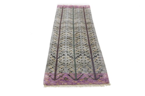 Cream Pink Pictorial Tribal 3X8 Indo-Gabbeh Oriental Runner Rug