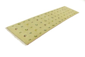 Cream/Beige Pictorial Tribal 3X10 Indo-Gabbeh Oriental Runner Rug
