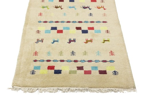 2'7 X 9'11 Hand Knotted Cream Indo-Gabbeh Wool Runner Rug
