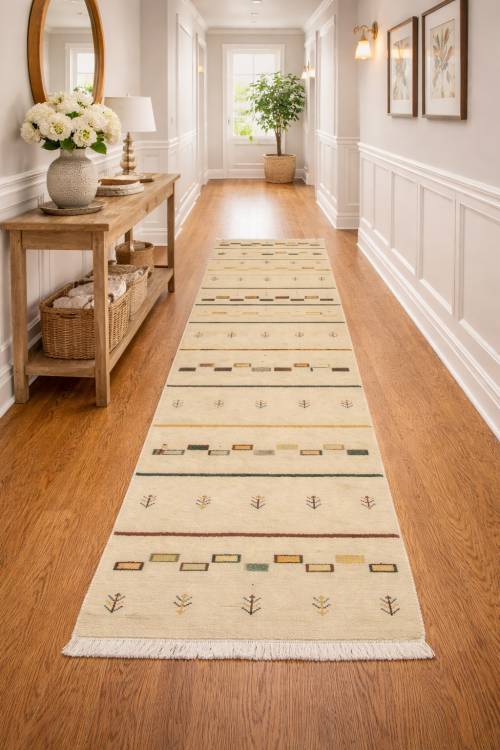 2'6 X 9'10 Indo-Gabbeh Cream Hand Knotted Wool Runner Rug