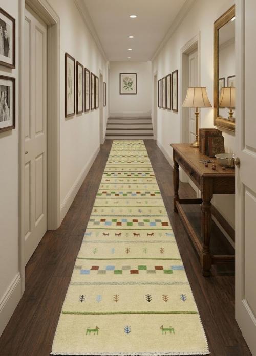 Cream/Beige Pictorial Tribal 2'7X9'5 Indo-Gabbeh Oriental Runner Rug