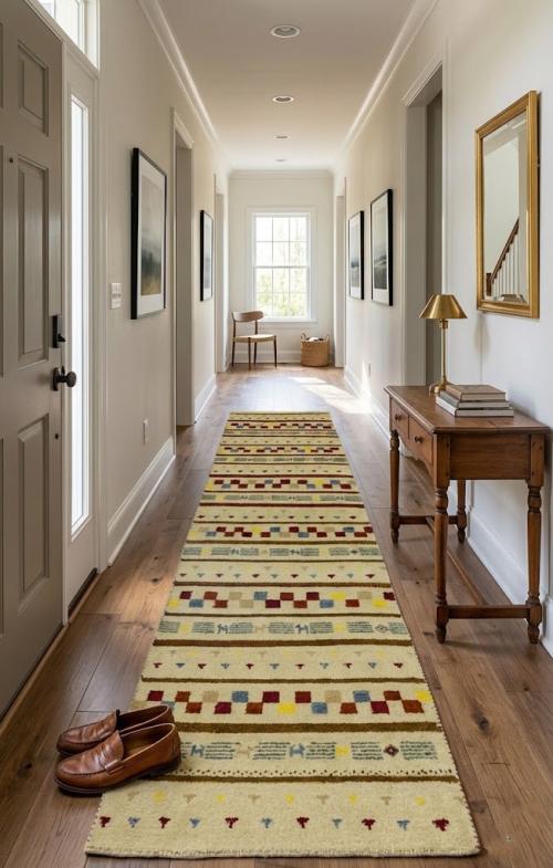Cream/Beige Pictorial Tribal 2'6X9'7 Indo-Gabbeh Oriental Runner Rug