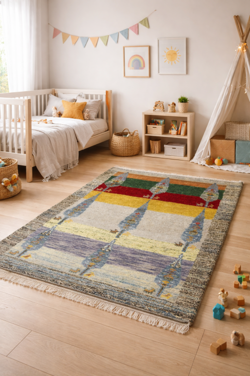 3'2 X 5'4 Hand Knotted Multicolored Indo-Gabbeh Wool Rug