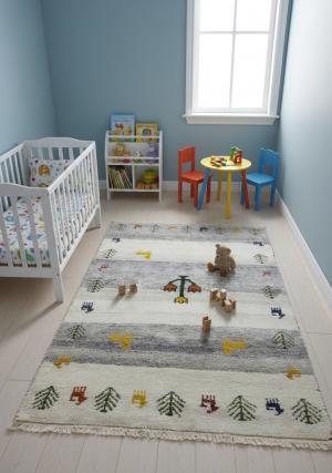 Cream Gray Pictorial Tribal 4X6 Indo-Gabbeh Oriental Rug