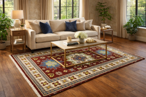 Maroon Red Geometric 4X6 Kazak Oriental Rug