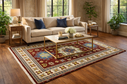 Maroon Red Geometric 4X6 Kazak Oriental Rug