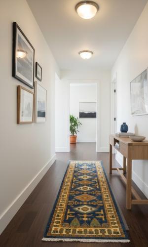 2'8 X 8'1 Hand Knotted Geometric Kazak Blue Wool Runner Rug