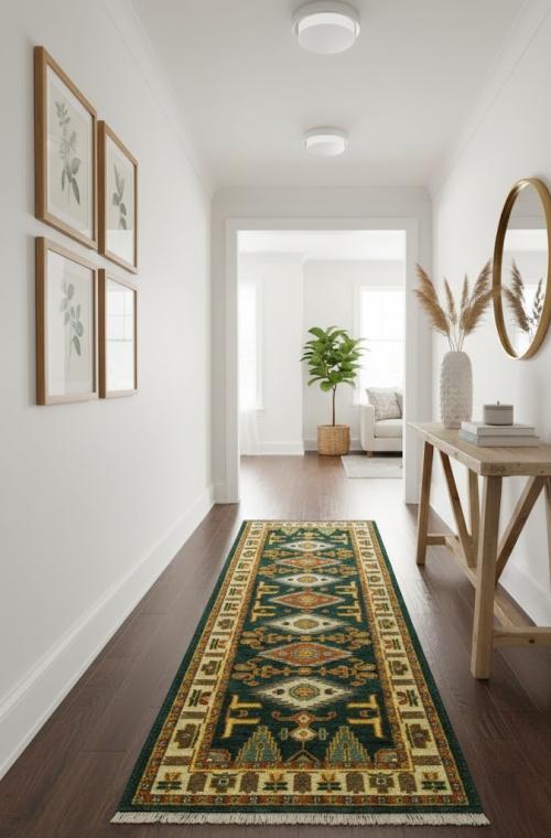 Dark Gray Geometric 3X8 Kazak Oriental Runner  Rug