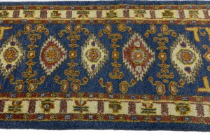 Blue Geometric 2'7X6'4 Kazak Oriental Runner Rug