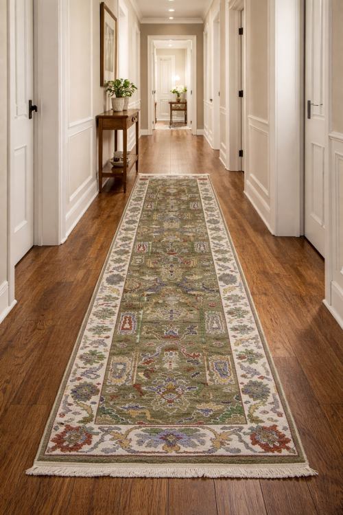 Floral Colorfast 2'7X9'5 Oushak Chobi Oriental Runner Rug