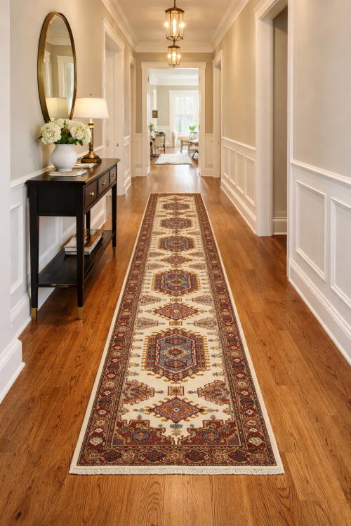 Cream Tribal 2'7X9'5 Indo-Viss Oriental Runner  Rug