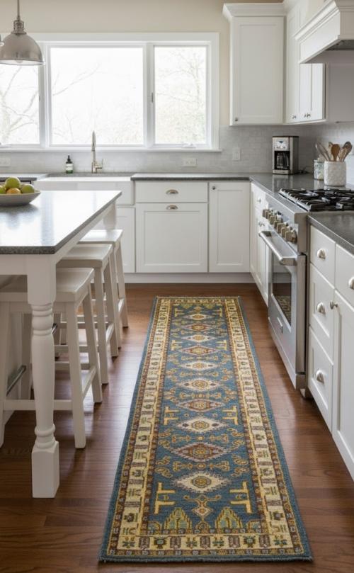 2'8 X 9'5 Hand Knotted Geometric Kazak Blue Wool Runner Rug