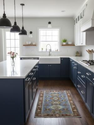 Blue-gray Geometric 3X5 Indo-Karajeh Oriental Rug