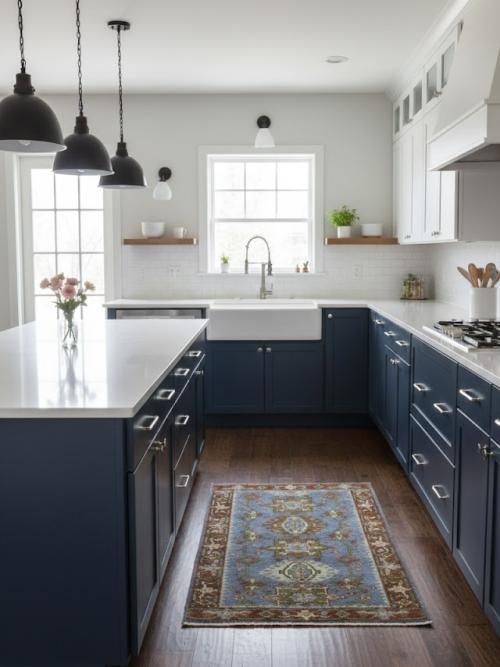 Blue-gray Geometric 3X5 Indo-Karajeh Oriental Rug